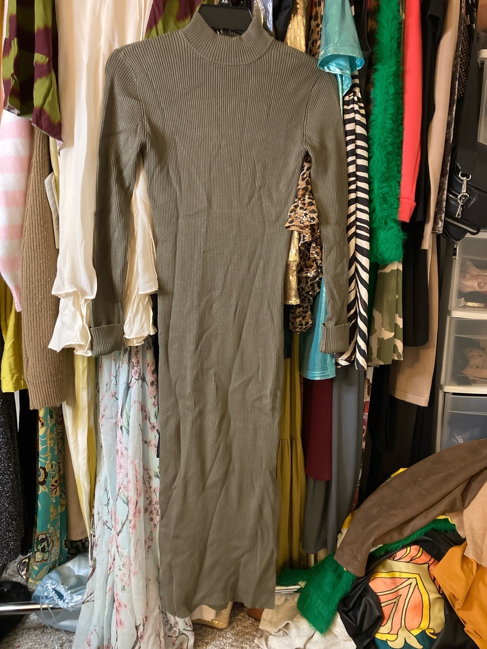 Ribbed Olive Long Sleeve Maxi Dress - Neutral Elegance